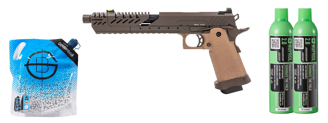 Vorsk Hi-Capa 7.0 Titan GBB Pistol - (Tan/Bronze) Green Gas Combo