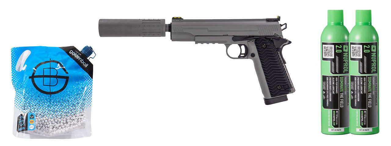Vorsk Airsoft VX-14 GBB Pistol - (Gray) Green Gas Combo
