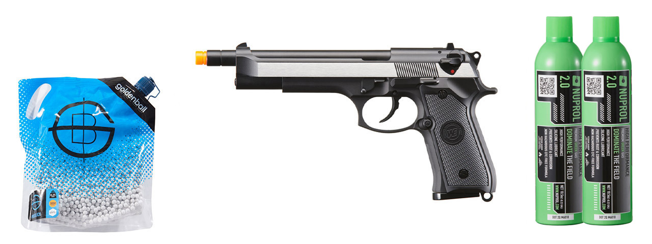 WE-Tech M92 Gas Blowback Airsoft Pistol - (2-Tone) Green Gas Combo