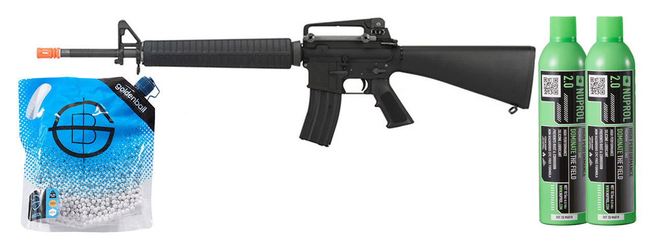WE Tech M16A3 Open Bolt Full Metal Gas Blowback Airsoft GBBR Rifle - (Black) Green Gas Combo