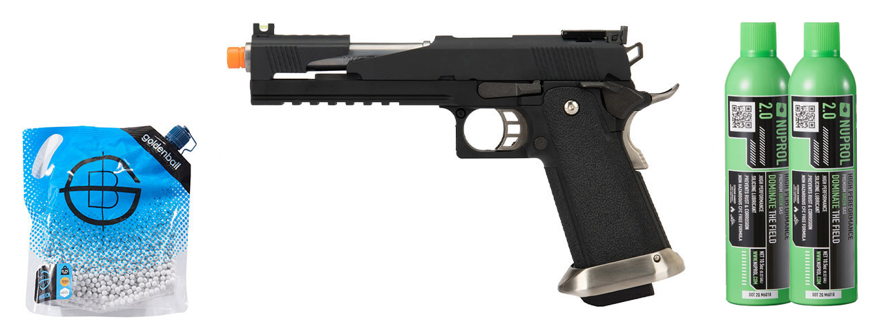 WE Tech 1911 Hi-Capa T-Rex Competition Gas Blowback Airsoft Pistol - Green Gas Combo - (Black/Silver)