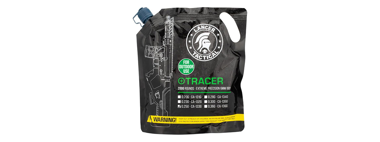 Lancer Tactical 2000 Rounds 0.25g Airsoft Outdoor 6mm Tracer BBs (Color: Green)