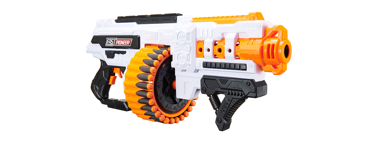 Cyber Walker Fast Bang SMG Drum Electric Dart Blaster (White/Orange)