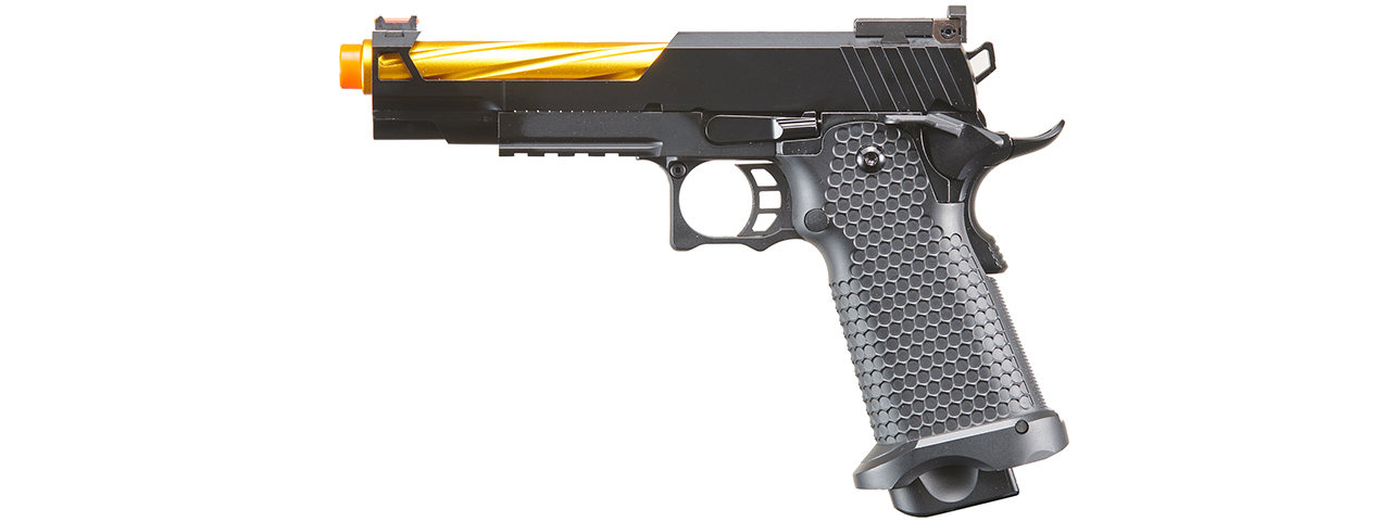 Golden Eagle 3337 OTS .45 Hi-Capa Gas Blowback Pistol w/ Open Slide (Color: Black / Gold Barrel)