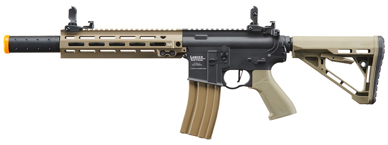 Lancer Tactical Blazer 10" M-LOK Proline Series M4 Airsoft Rifle with Delta Stock & Mock Suppressor (Color: Two-Tone)