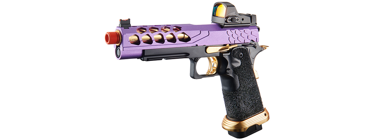 Lancer Tactical Stryk Hi-Capa 5.1 Gas Blowback Airsoft Pistol w/ Micro Red Dot Sight - (Purple & Gold)