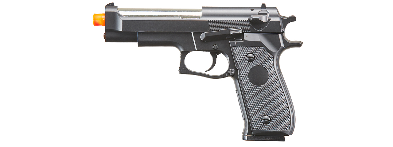 Double Eagle M22 Two Tone Spring Powered Airsoft Pistol w/ Mock Suppressor - (Black)