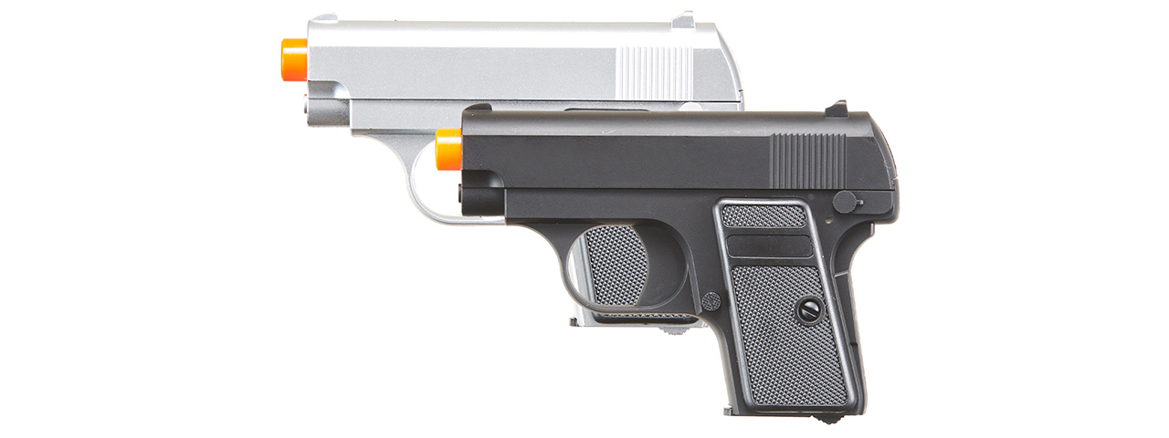 Omega Dual Spring Powered Airsoft Pistols (Color: Black & Silver)
