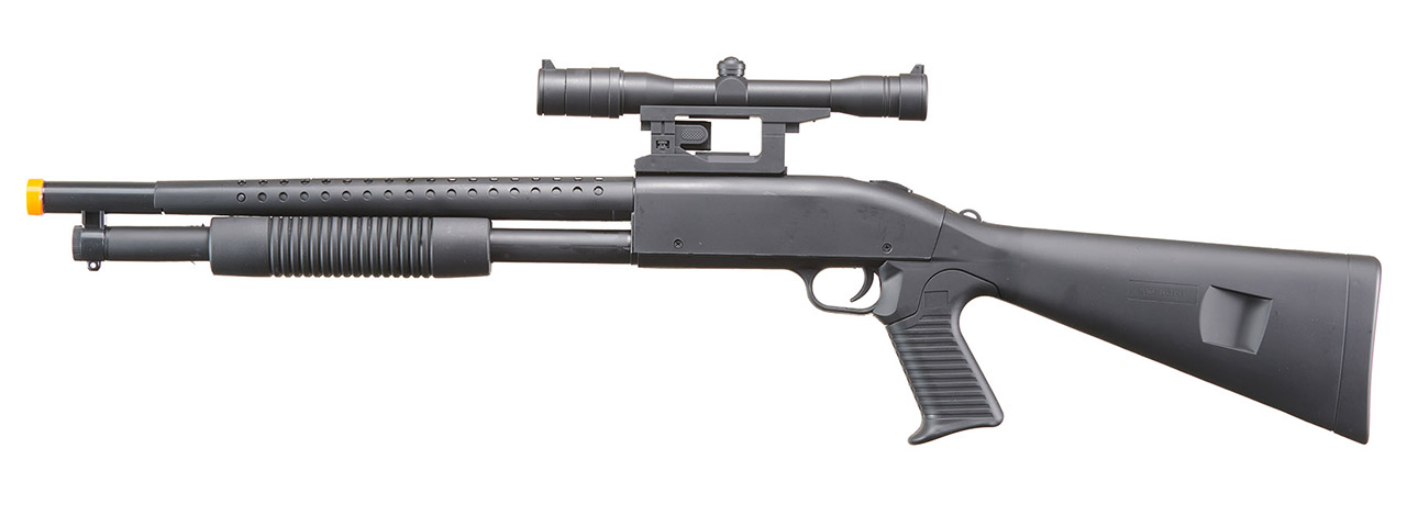 UK Arms P799A Pump Action Airsoft Spring Shotgun w/ Laser & Scope (Color: Black)