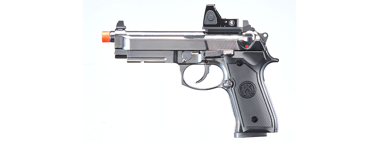 KLI KL-92 AI Optic Ready Silver Version 6mm Dual Power CO2/Gas Blowback Airsoft Pistol Red Dot Combo - (Silver)