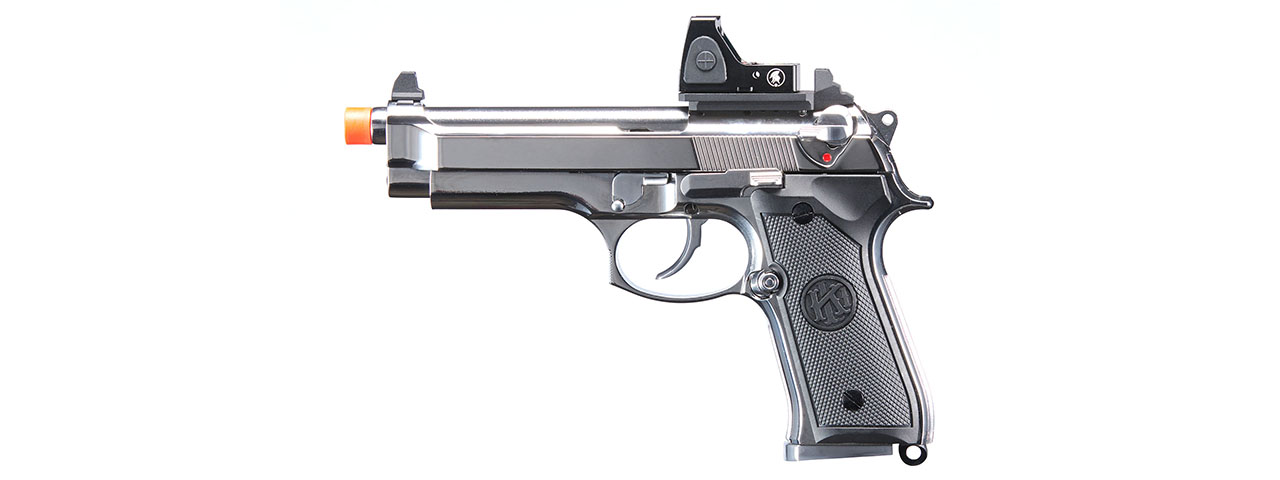 KLI KL-92 Platinum 6mm Dual Power CO2/Gas Blowback Airsoft Pistol Red Dot Combo - (Platinum)