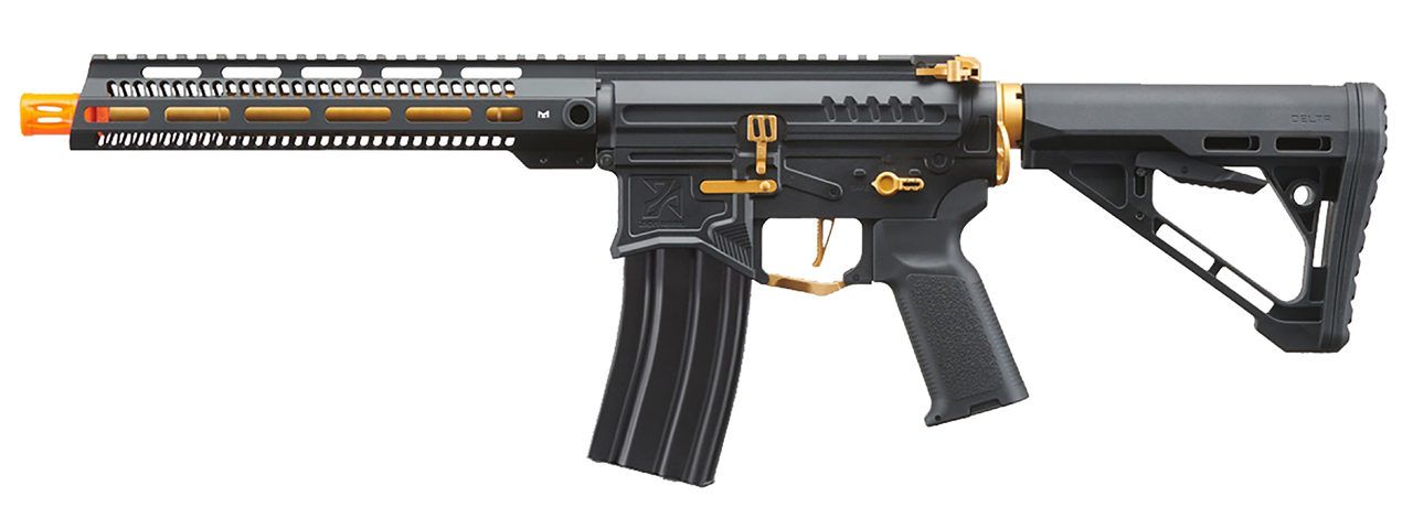 Zion Arms R15 Mod 1 Long Rail Airsoft Rifle with Delta Stock (Color: Black/Gold)