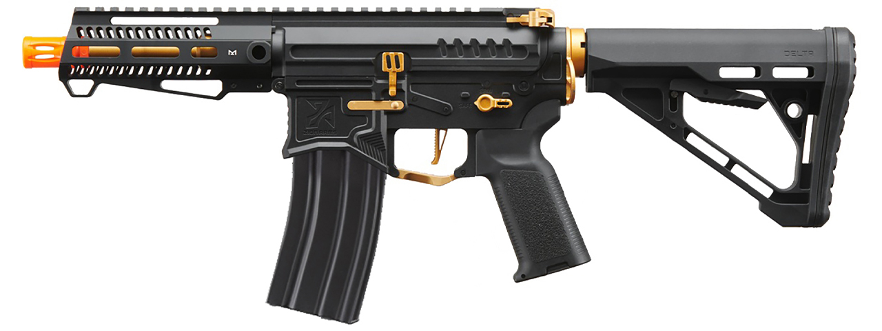 Zion Arms R15 Mod 1 Short Barrel Airsoft Rifle with Delta Stock (Color: Black & Gold)