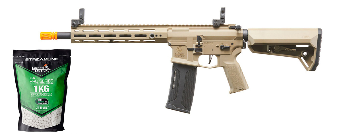 Lancer Tactical Gen 2 Hellion M-LOK 10" M4 AEG w/ Ambidextrous NSR Receiver & NSR Stock - (Tan) - Gen 2 Starter Bundle